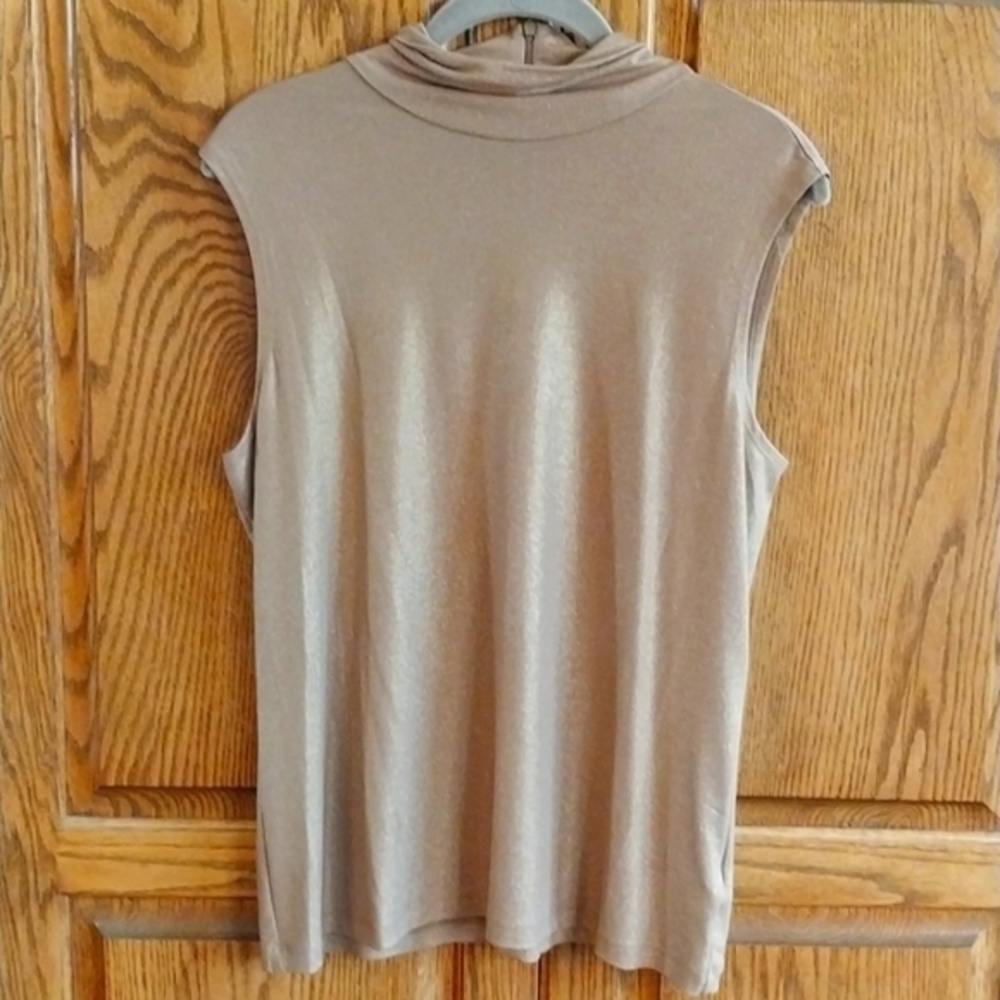 Laura Ashley Gold Metallic Cowl Neck Sleeveless Tank Style Top Size Medium Bling